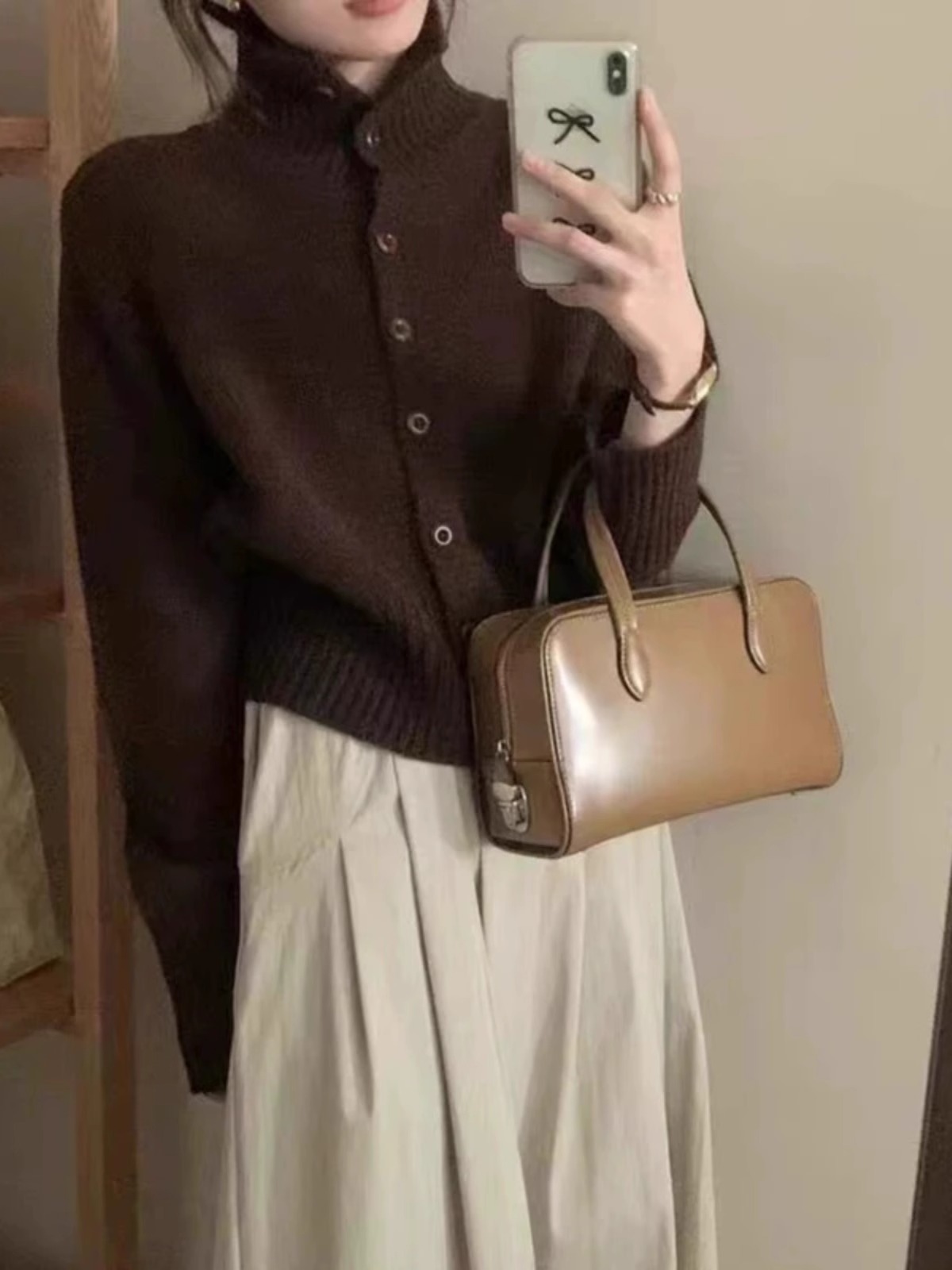 Wool Coat Peacoat - Kardigan rajut wanita, turtleneck pendek kasmir,