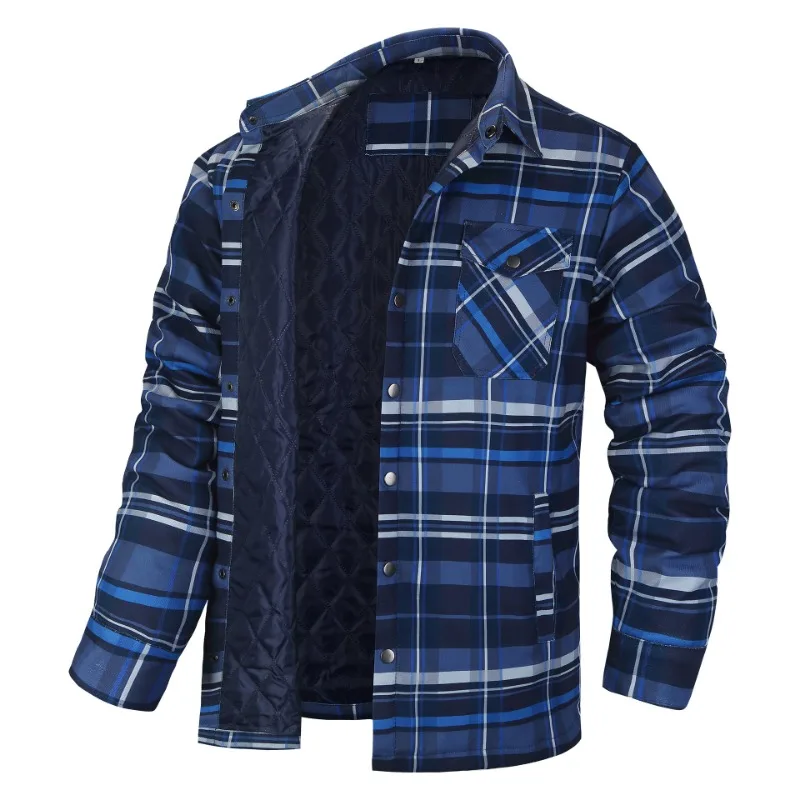 Jaket kotak-kotak katun pria,  - Flannel Shirt Lined ulasan dan harga