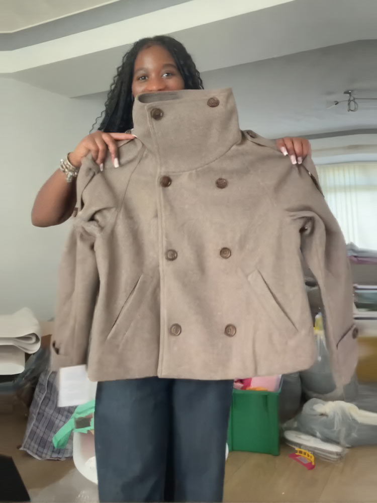 Jaket Wanita Kerah Tegak Lenga - Wool Coat Peacoat ulasan dan harga